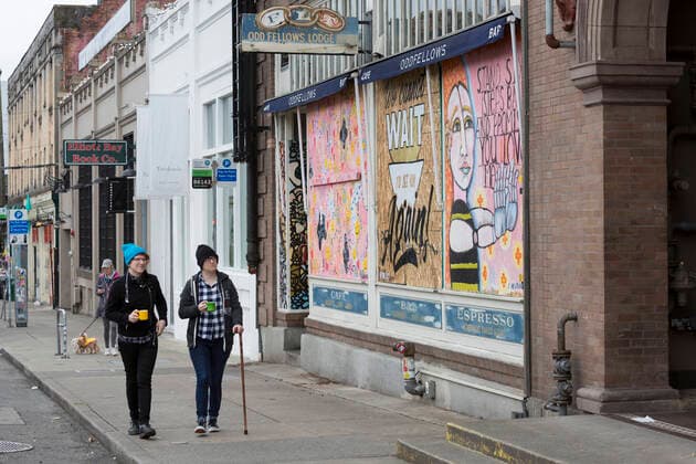 March 28, 2020, Seattle, Washington, U.S: Businesses are boarded up in SeattleÃ¢â‚¬â ¢s thriving Capitol Hill neighborhood on Saturday, March 28, 2020. Governor Jay InsleeÃ¢â‚¬â ¢s executive order mandated the closer of non-essential business as of March 25 to in an effort to limit the spread of the COVID-19 virus. Seattle U.S. - ZUMAg235 20200328_zap_g235_011 Copyright: xPaulxChristianxGordonx