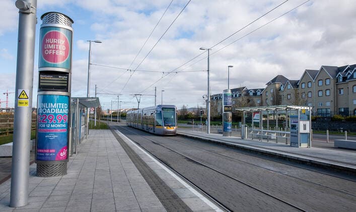 (200328) -- DUBLIN, March 28, 2020 (Xinhua) -- A tram station is seen empty in Dublin, Ireland, on March 28, 2020. A total of 14 patients diagnosed with COVID-19 died in Ireland on Saturday. Another 294 new cases of COVID-19 were also confirmed in Ireland on Saturday, bringing the total number to 2,415. The Irish government on Friday issued a stay-at-home order, demanding all the people in the country not to leave their homes except in special circumstances. (Xinhua) IRELAND-DUBLIN-COVID-19-RESTRICTIONS 