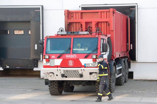 The Czech Republic launched its aid to Spain and Italy, the European countries that are the most afflicted by the novel coronavirus pandemic, sending 20,000 protective suits from the police storage facility in Opocinek to them, on March 29, 2020, in Opocinek, Pardubice, Czech Republic. (CTKxPhoto JosefxVostarek) CTKPhotoP202003290115501 JVO 010K