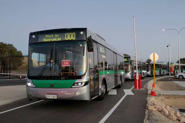 COVID-19 CRUISE PASSENGERS PERTH, Passengers from the cruise ship MS Artania are seen arriving at Perth International airport on TransPerth buses before boarding a Condor Airlines charter flight back to Germany on Sunday, March 29, 2020. Four Condor Airlines charter flights are scheduled to arrive from Frankfurt in Germany via Phuket in Thailand to repatriate passengers from the coronavirus-infected cruise ship MS Artania which docked in Fremantle harbour on Friday with approximately 800 passengers, mostly from Germany and 500 crew on board. Nine passengers and crew from the vessel have tested positive for coronavirus and were taken to hospitals in Perth. Another 46 people were showing virus-type symptoms. ( NO ARCHIVING, EDITORIAL USE ONLY, NO USE IN BOOKS WITHOUT CONSENT PERTH WA AUSTRALIA  Copyright: xRICHARDxWAINWRIGHTx 20200329001460703596