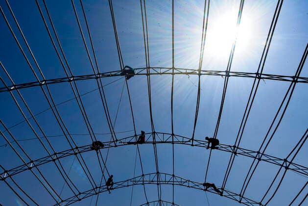 March 29, 2020, Guwahati, Assam, India: Workers are busy preparing a quarantine facility for COVID-19 patients at the Sarusojai sports complex, during a nationwide lockdown in the wake of COVID-19 coronavirus pandemic, in Guwahati. Guwahati India - ZUMAt232 20200329_zip_t232_008 Copyright: xDavidxTalukdarx
