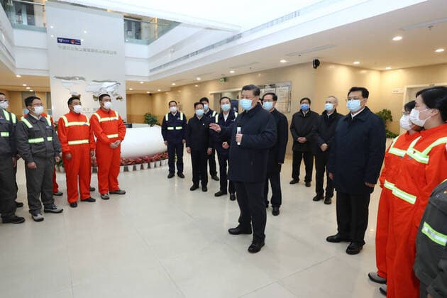 (200329) -- NINGBO, March 29, 2020 -- Chinese President Xi Jinping, also general secretary of the Communist Party of China Central Committee and chairman of the Central Military Commission, visits the Chuanshan port area of the Ningbo-Zhoushan Port in east China s Zhejiang Province, March 29, 2020. Xi on Sunday inspected the resumption of work and production in Zhejiang. ) CHINA-ZHEJIANG-XI JINPING-INSPECTION (CN) JuxPeng 