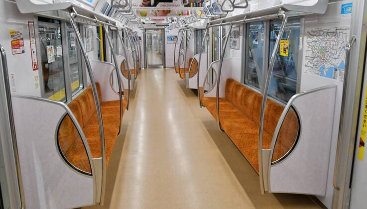 On the train of subway Ginza line are seen almost no passenger at Shibuya station in Tokyo, Japan on Sunday early evening, March 29, 2020. Streets in normally busy Tokyo areas such as the Shibuya, Shinjuku and Ginza shopping district is unfrequente populated.  TKP2020032920 KEIZOxMORI