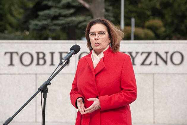 Coronavirus in Polen, Präsidentschaftskandidatin Malgorzata Kidawa-Blonska stoppt Wahlkampf 29.03.2020 WARSZAWA KONFERENCJA MALGORZATY KIDAWY BLONSKIEJ NT. ZAWIESZENIA KAMPANII WYBORCZEJ N Z MALGORZATA KIDAWA BLONSKA FOT GRZEGORZ KRZYZEWSKI FOTONEWS NEWSPIX.PL --- Newspix.pl Civic Platform presidential candidate Malgorzata Kidawa-Blonska announces to hold her campaign due to coronavirus pandemic.  20200329FNGK011