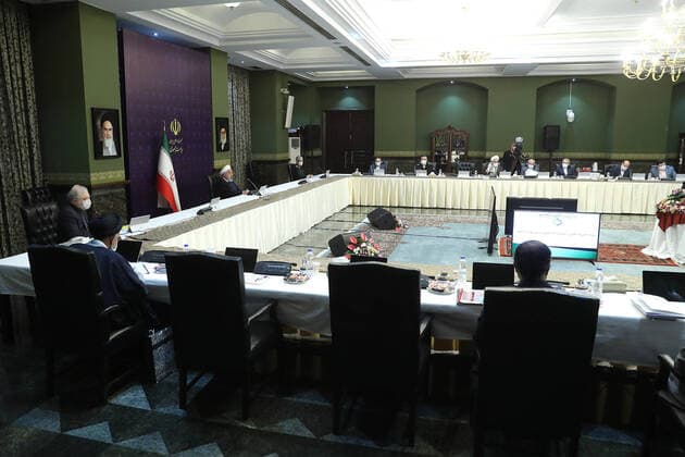 March 28, 2020, Tehran, Iran: Iranian President HASSAN ROUHANI speaks during a meeting of Center for Preventing and Combating the new Coronavirus (COVID-19) in Tehran, Iran on March 28, 2020. Tehran Iran - ZUMAi98_ 20200328_zih_i98_002 Copyright: xIranianxPresidencyx