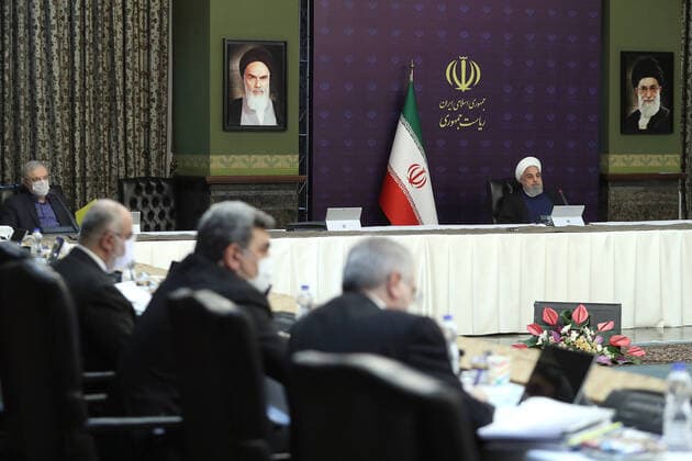 March 28, 2020, Tehran, Iran: Iranian President HASSAN ROUHANI speaks during a meeting of Center for Preventing and Combating the new Coronavirus (COVID-19) in Tehran, Iran on March 28, 2020. Tehran Iran - ZUMAi98_ 20200328_zih_i98_004 Copyright: xIranianxPresidencyx