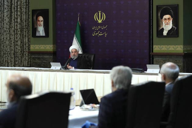 March 28, 2020, Tehran, Iran: Iranian President HASSAN ROUHANI speaks during a meeting of Center for Preventing and Combating the new Coronavirus (COVID-19) in Tehran, Iran on March 28, 2020. Tehran Iran - ZUMAi98_ 20200328_zih_i98_012 Copyright: xIranianxPresidencyx