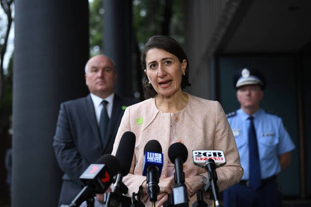 AUSTRALIA CORONAVIRUS COVID-19, NSW Premier Gladys Berejiklian speaks to the media during a press conference in Sydney, Monday, March 30, 2020. A shutdown of non-essential services is in effect Australia wide in a bid to slow the spread of the coronavirus (COVID-19) disease. ( NO ARCHIVING, EDITORIAL USE ONLY, NO USE IN BOOKS WITHOUT CONSENT SYDNEY NSW AUSTRALIA  Copyright: xJOELxCARRETTx 20200330001460773144