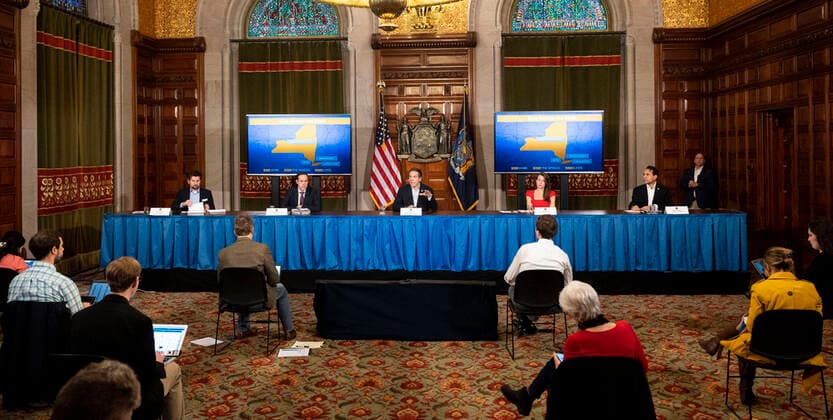 March 29, 2020, Albany, NY, U.S: March 29, 2020 - Albany, NY, United States: New York Governor ANDREW CUOMO (D) speaking at a press Conference at the State Capitol. Albany U.S. - ZUMAb161 20200329_zap_b161_001 Copyright: xMichaelxBrochsteinx