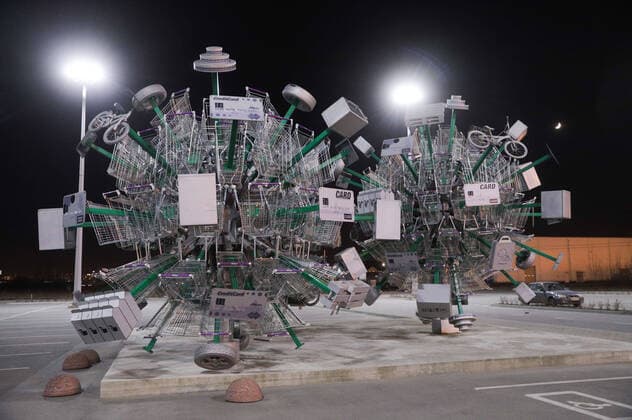 March 29, 2020, Saint Petersburg, Russia: General view of art installation called Virus of shopping at a parking of hypermarket..Art installation Virus of Shopping was installed to mark the official opening of hypermarket. At least 1534 cases of coronavirus and 9 death have been confirmed in Russia. Saint Petersburg Russia - ZUMAs197 20200329_zaa_s197_131 Copyright: xSergeixMikhailichenkox