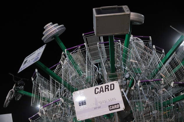 March 29, 2020, Saint Petersburg, Russia: A view of an art installation called Virus of shopping at a parking of hypermarket..Art installation Virus of Shopping was installed to mark the official opening of hypermarket. At least 1534 cases of coronavirus and 9 death have been confirmed in Russia. Saint Petersburg Russia - ZUMAs197 20200329_zaa_s197_133 Copyright: xSergeixMikhailichenkox