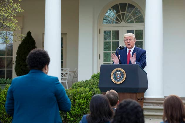 March 29, 2020, Washington, District of Columbia, USA: United States President Donald J. Trump delivers remarks on the COVID-19 pandemic in the Rose Garden of the White House in Washington D.C., U.S. on Sunday, March 29, 2020. Trump announced that restrictions related to the Coronavirus will be extended until April 30, 2020. Credit: CNP Washington USA - ZUMAs152 20200329_zaa_s152_032 Copyright: xStefanixReynoldsx