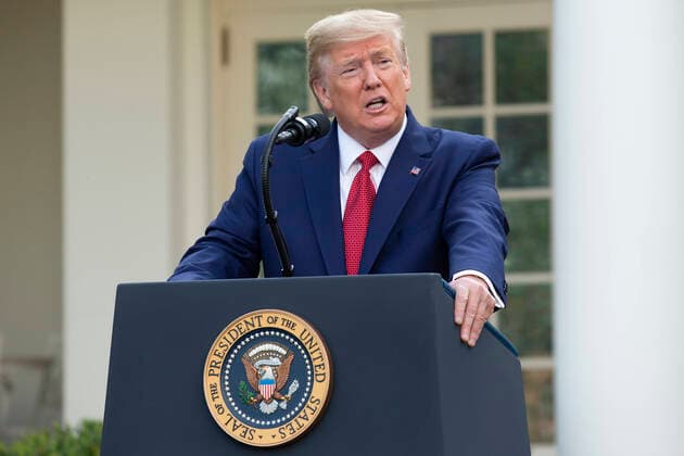 March 29, 2020, Washington, District of Columbia, USA: United States President Donald J. Trump delivers remarks on the COVID-19 pandemic in the Rose Garden of the White House in Washington D.C., U.S. on Sunday, March 29, 2020. Trump announced that restrictions related to the Coronavirus will be extended until April 30, 2020. Credit: CNP Washington USA - ZUMAs152 20200329_zaa_s152_036 Copyright: xStefanixReynoldsx