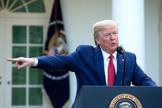 March 29, 2020, Washington, District of Columbia, USA: United States President Donald J. Trump delivers remarks on the COVID-19 pandemic in the Rose Garden of the White House in Washington D.C., U.S. on Sunday, March 29, 2020. Trump announced that restrictions related to the Coronavirus will be extended until April 30, 2020. Credit: CNP Washington USA - ZUMAs152 20200329_zaa_s152_046 Copyright: xStefanixReynoldsx