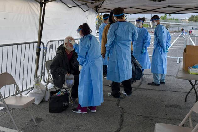 Las Vegas NV - March 29: Homeless men test positive for Covid-19 causing closure of Catholic Charities men s shelter. Temporary homeless shelter now open at Cashman Center in Las Vegas, Nevada on March 29, 2020. Copyright: xDamairsxCarterx