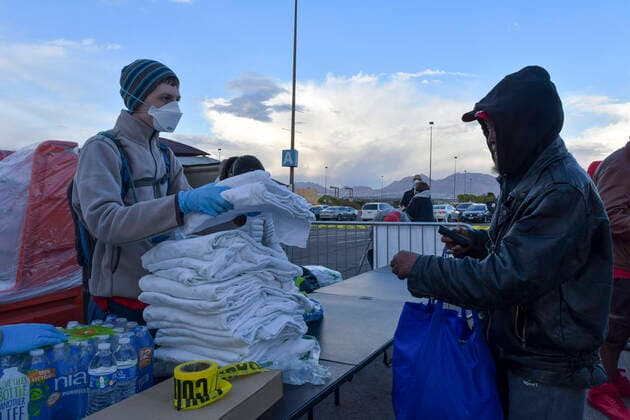 Las Vegas NV - March 29: Homeless men test positive for Covid-19 causing closure of Catholic Charities men s shelter. Temporary homeless shelter now open at Cashman Center in Las Vegas, Nevada on March 29, 2020. Copyright: xDamairsxCarterx