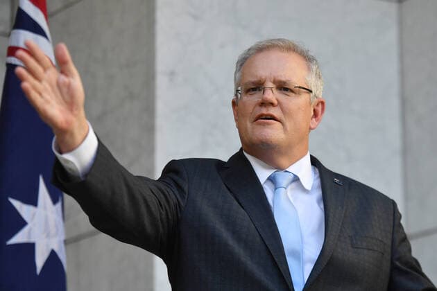 SCOTT MORRISON PRESSER, Prime Minister Scott Morrison announces the government s $130b wage subsidy package at a press conference at Parliament House in Canberra, Monday, March 30, 2020. ( NO ARCHIVING, EDITORIAL USE ONLY, NO USE IN BOOKS WITHOUT CONSENT Canberra ACT AUSTRALIA  Copyright: xMICKxTSIKASx 20200330001460809514
