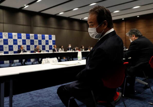 March 30, 2020, Tokyo, Japan: The Tokyo Organising Committee of the Olympic and Paralympic Games (Tokyo 2020) Executive Board member Haruyuki Takahashi, wearing protective face mask following an outbreak of the coronavirus disease (COVID-19), is seen during Tokyo 2020 Executive Board Meeting in Tokyo, Japan March 30, 2020. REUTERS Issei Kato Pool Tokyo Japan. - ZUMAz114 20200330_zih_z114_011 Copyright: xPOOLx