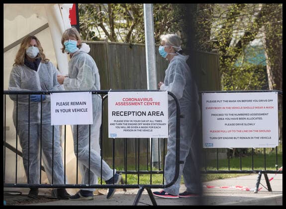 . 30 03 2020. Tonbridge,United Kingdom. NHS staff preparing for the first patients at a drive through Coronavirus testing centre in Tonbridge, United Kingdom, at the start of the second week of the Coronavirus lockdown.  xStephenxLockx xi-Imagesx IIM-20966-0004