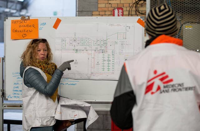 Illustration picture shows the opening of the triage center of Doctors Without Borders (Médecins Sans Frontières Artsen Zonder Grenzen) at the Tour&Taxis site in Brussels, Monday 30 March 2020. The center provides isolation to homeless people and people without a permanent residence who fall ill.  POOLxSTEPHANIExLECOCQ 2492531