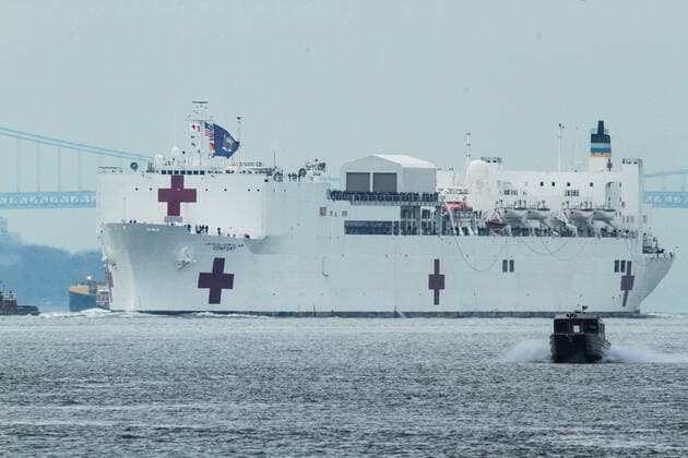 March 30, 2020, New York Manhattan, USA: Navy hospital ship USNS Comfort arriving in New York. 03 30 20. New York Hudson River. . New York Manhattan. USA - ZUMAs252 20200330_znp_s252_012 Copyright: xMarcusxSantosx