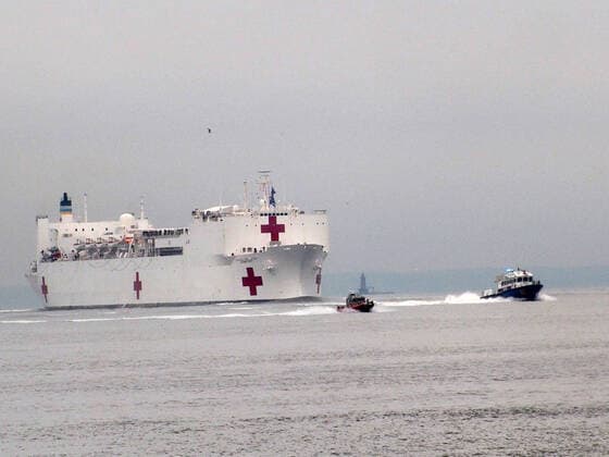 March 30, 2020, New York, New York, USA: The Hospital Ship USNS Comfort arrives in New York. USNS Comfort sail under the Verrazano Narrows bridge then proceeds to go past the Statue of Liberty to it s berth at pier 90 on the Westside of Manhattan New York USA - ZUMAct2_ 20200330_zaf_ct2_043 Copyright: xBrucexCotlerx