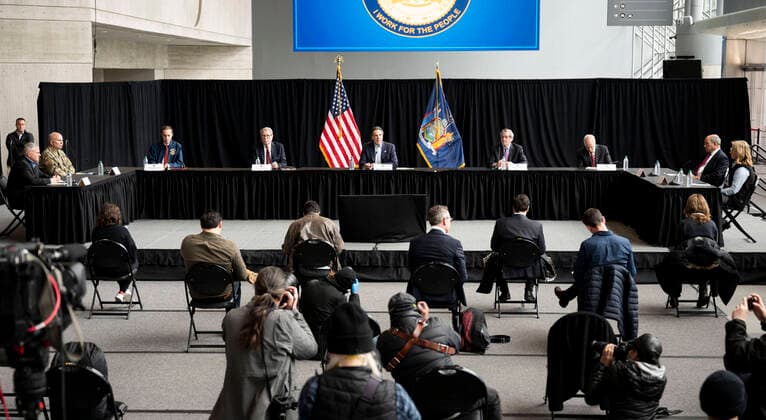 March 30, 2020, New York, NY, U.S: March 30, 2020 - New York, NY, United States: New York Governor ANDREW CUOMO (D) speaking at a press conference at the Jacob K. Javits Convention Center. New York U.S. - ZUMAb161 20200330_zap_b161_024 Copyright: xMichaelxBrochsteinx