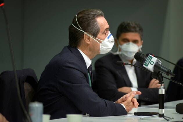 Milan, press conference and official presentation of the hospital in Fiera al Portello, for coronavirus patients, President Attilio Fontana (Maurizio Maule Fotogramma, Milan - 2020-03-31) p.s. la foto e utilizzabile nel rispetto del contesto in cui e stata scattata, e senza intento diffamatorio del decoro delle persone rappresentate  Copyright: xMaurizioxMaulex xFOTOGRAMMAx