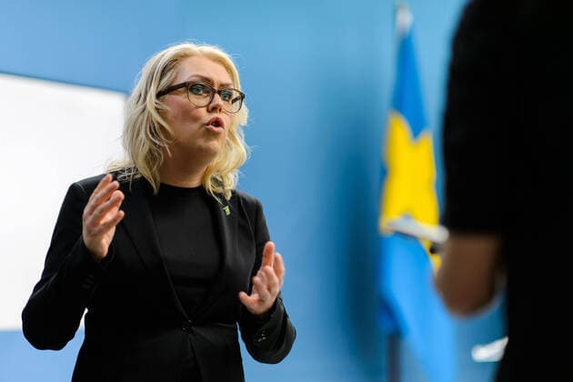 200331 Lena Hallengren, Minister for Health and Social Affairs of Sweden, speaks with media after a press conference with the government of Sweden regarding the coronavirus, covid-19, on March 31, 2020 in Stockholm. Copyright: MAXIMxTHORE 47107586st