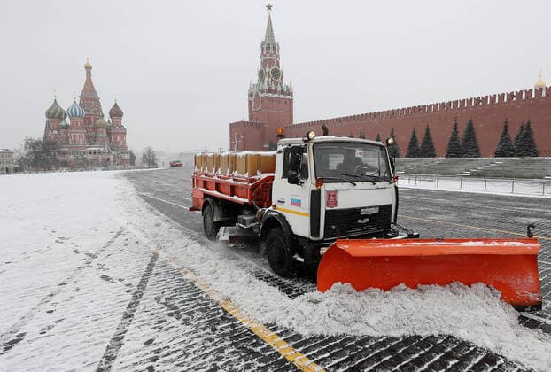 MOSCOW, RUSSIA - MARCH 31, 2020: A snow removal vehicle is seen in a deserted Red Square. Gavriil Grigorov TASS  TS0D3FD4