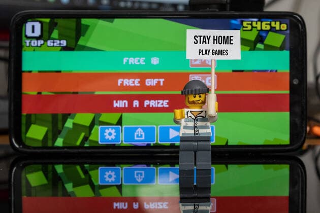 LEGO figures with stay home sign - Zagreb, Croatia 31.03.2020., Zagreb, Croatia - LEGO figures with signs that say stay home-play games DavorxPuklavec PIXSELL