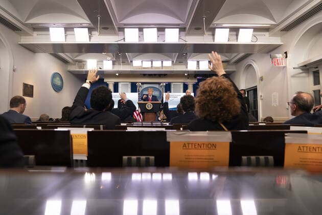 United States President Donald J. Trump participates in a news briefing by members of the Coronavirus Task Force at the White House in Washington, DC on Tuesday, March 31, 2020.  WAX20200331225 CHRISxKLEPONIS