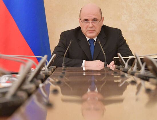 MOSCOW, RUSSIA - APRIL 1, 2020: Russia s Prime Minister Mikhail Mishustin during a meeting of the Presidium of the Russian coordination council on managing the COVID-19 coronavirus at the House of the Russian Government. Alexander Astafyev POOL TASS  TS0D40C6