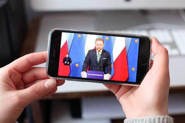 Online press conference of Poland s Prime Minister Mateusz Morawiecki and the Minister of Health Lukasz Szumowski Online press conference of Poland s Prime Minister Mateusz Morawiecki and the Minister of Health Lukasz Szumowski on new restrictions introduced due to the coronavirus outbreak on March 31, 2020 in Warsaw, Poland. EN_01422588_0035 