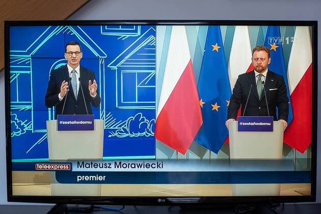 Online press conference of Poland s Prime Minister Mateusz Morawiecki and the Minister of Health Lukasz Szumowski Online press conference of Poland s Prime Minister Mateusz Morawiecki and the Minister of Health Lukasz Szumowski on new restrictions introduced due to the coronavirus outbreak on March 31, 2020 in Warsaw, Poland. EN_01422588_0047 