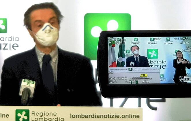 Milan, President Attilio Fontana makes the daily press point for Coronavirus data (Maurizio Maule Fotogramma, Milan - 2020-04-01) p.s. la foto e utilizzabile nel rispetto del contesto in cui e stata scattata, e senza intento diffamatorio del decoro delle persone rappresentate  Copyright: xMaurizioxMaulex xFOTOGRAMMAx