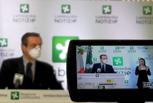 Milan, President Attilio Fontana makes the daily press point for Coronavirus data (Maurizio Maule Fotogramma, Milan - 2020-04-01) p.s. la foto e utilizzabile nel rispetto del contesto in cui e stata scattata, e senza intento diffamatorio del decoro delle persone rappresentate  Copyright: xMaurizioxMaulex xFOTOGRAMMAx