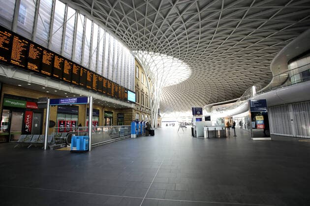 Day Nine of Lockdown in London. Kings Cross station is almost devoid of people this morning at approx 10.20. The country is on lockdown due to the COVID-19 Coronavirus pandemic. People are not allowed to leave home except for minimal food shopping, medical treatment, exercise - once a day, and essential work. COVID-19 Coronavirus lockdown, London, UK, on April 1, 2020 