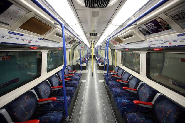 Day Nine of Lockdown in London. An empty tube train on the Piccadilly Line at Kings Cross. The country is on lockdown due to the COVID-19 Coronavirus pandemic. People are not allowed to leave home except for minimal food shopping, medical treatment, exercise - once a day, and essential work. COVID-19 Coronavirus lockdown, London, UK, on April 1, 2020 
