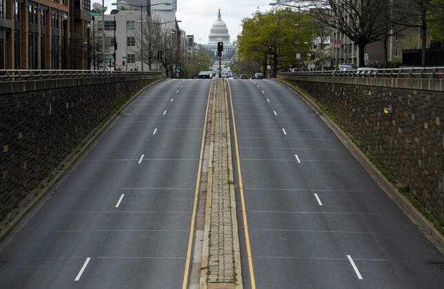 North Capitol Street leading to the U.S. Capitol Building is seen nearly empty after the DC Government issues a stay at home order to help combat the Coronavirus, COVID-19, pandemic, in Washington, D.C. on Wednesday, April 1, 2020.  WAP20200401318 KEVINxDIETSCH