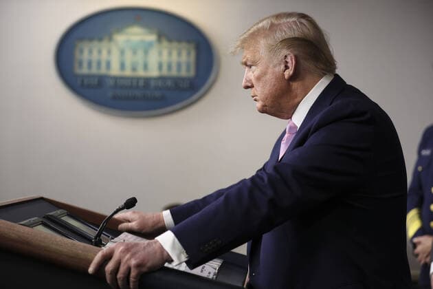 President Donald Trump speaks during a press conference with members of the coronavirus task force in the Brady Press Briefing Room of the White House in Washington, DC on Wednesday, April 1, 2020.  WAX20200401216 OLIVERxCONTRERAS