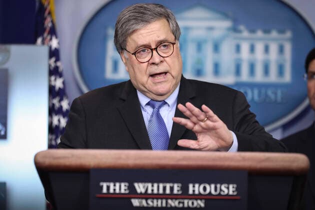 April 1, 2020, Washington, District of Columbia, USA: United States Attorney General William P. Barr speaks during a press conference in the Brady Press Briefing Room of the White House on April 1, 2020 in Washington, DC Washington USA - ZUMAs152 20200401_zaa_s152_006 Copyright: xOliverxContrerasx