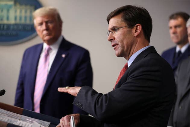 April 1, 2020, Washington, District of Columbia, USA: United States Secretary of Defense Dr. Mark T. Esper speaks during the daily briefing on the novel coronavirus, COVID-19, in the Brady Press Briefing Room of the White House on April 1, 2020 in Washington, DC Washington USA - ZUMAs152 20200401_zaa_s152_031 Copyright: xOliverxContrerasx