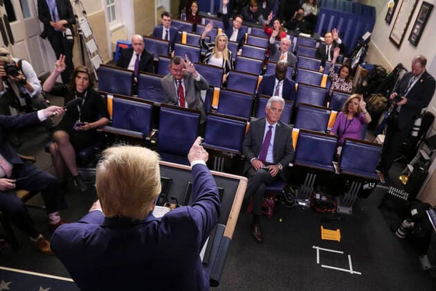April 1, 2020, Washington, District of Columbia, USA: United States President Donald J. Trump takes questions from reporters during the daily briefing on the novel coronavirus, COVID-19, in the Brady Press Briefing Room of the White House on April 1, 2020 in Washington, DC Washington USA - ZUMAs152 20200401_zaa_s152_072 Copyright: xOliverxContrerasx
