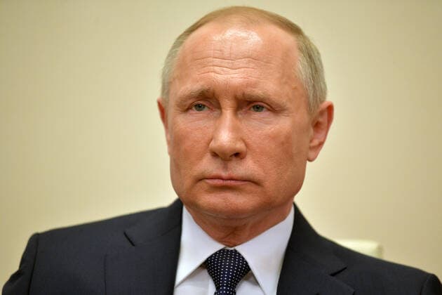 MOSCOW REGION, RUSSIA - APRIL 2, 2020: Russia s President Vladimir Putin delivers a televised address to the nation on the ongoing COVID-19 pandemic, at Novo-Ogarevo residence. Alexei Druzhinin Russian Presidential Press and Information Office TASS  TS0D436C