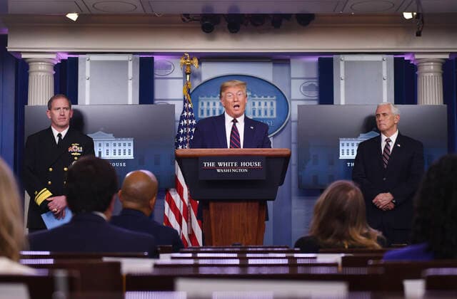 United States President Donald J. Trump speaks at a Coronavirus briefing at the White House on Thursday, April 2, 2020 in Washington, DC. Due to the COVID-19 pandemic, at least 5,700 people have died in the United States with more than 200,000 infected. More than 10 million people have lost their jobs in the U.S. in the past two weeks. Copyright: xKevinxDietschx