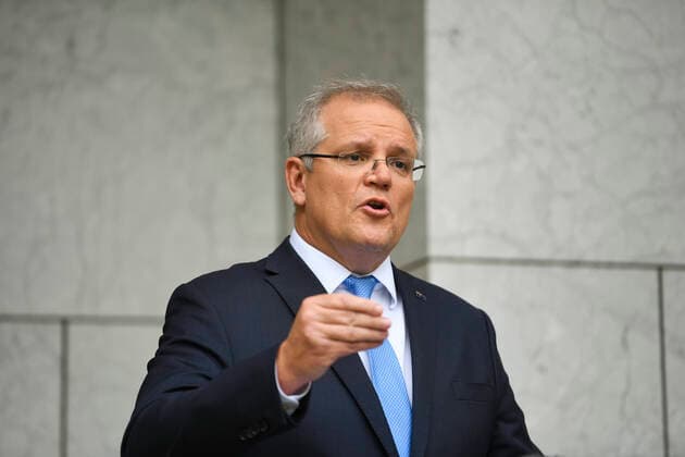 SCOTT MORRISON CORONAVIRUS UPDATE, Australian Prime Minister Scott Morrison speaks to the media during a press conference at Parliament House in Canberra, Friday, April 3, 2020. ( NO ARCHIVING, EDITORIAL USE ONLY, NO USE IN BOOKS WITHOUT CONSENT CANBERRA ACT AUSTRALIA  Copyright: xLUKASxCOCHx 20200403001461580489