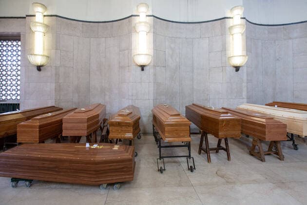 Milan, Coronavirus Covid emergency 19, due to the high number of deaths due to Covid at Niguarda hospital it is no longer known where to put the coffins were therefore laid inside the hospital chapel (Massimo Alberico Fotogramma, Milan - 2020-04-03) p.s. la foto e utilizzabile nel rispetto del contesto in cui e stata scattata, e senza intento diffamatorio del decoro delle persone rappresentate  Copyright: xMassimoxAlbericox xFOTOGRAMMAx