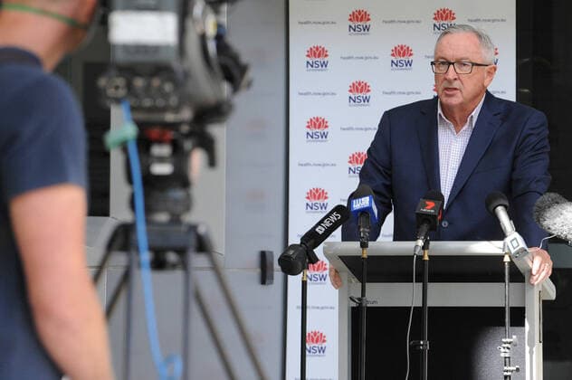 BRAD HAZZARD COVID-19 PRESSER, NSW Minister for Health Brad Hazzard speaks to the media during a press conference at the NSW Ministry of Health in Sydney, Saturday, April 4, 2020. ( NO ARCHIVING, EDITORIAL USE ONLY, NO USE IN BOOKS WITHOUT CONSENT SYDNEY NSW AUSTRALIA  Copyright: xSIMONxBULLARDx 20200404001461723371