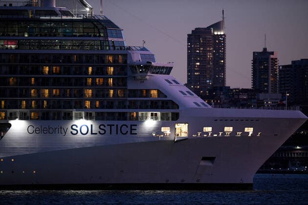 AUSTRALIA CORONAVIRUS COVID-19, Cruise ship Celebrity Solstice is seen in Sydney harbour, Saturday, April 4, 2020. The Australian Government has allowed a number of cruise ships which have been sitting off the NSW coast to come into Sydney Harbour to be replenished before heading back to their home ports. ( NO ARCHIVING, EDITORIAL USE ONLY, NO USE IN BOOKS WITHOUT CONSENT SYDNEY NSW AUSTRALIA  Copyright: xDANxHIMBRECHTSx 20200404001461748351